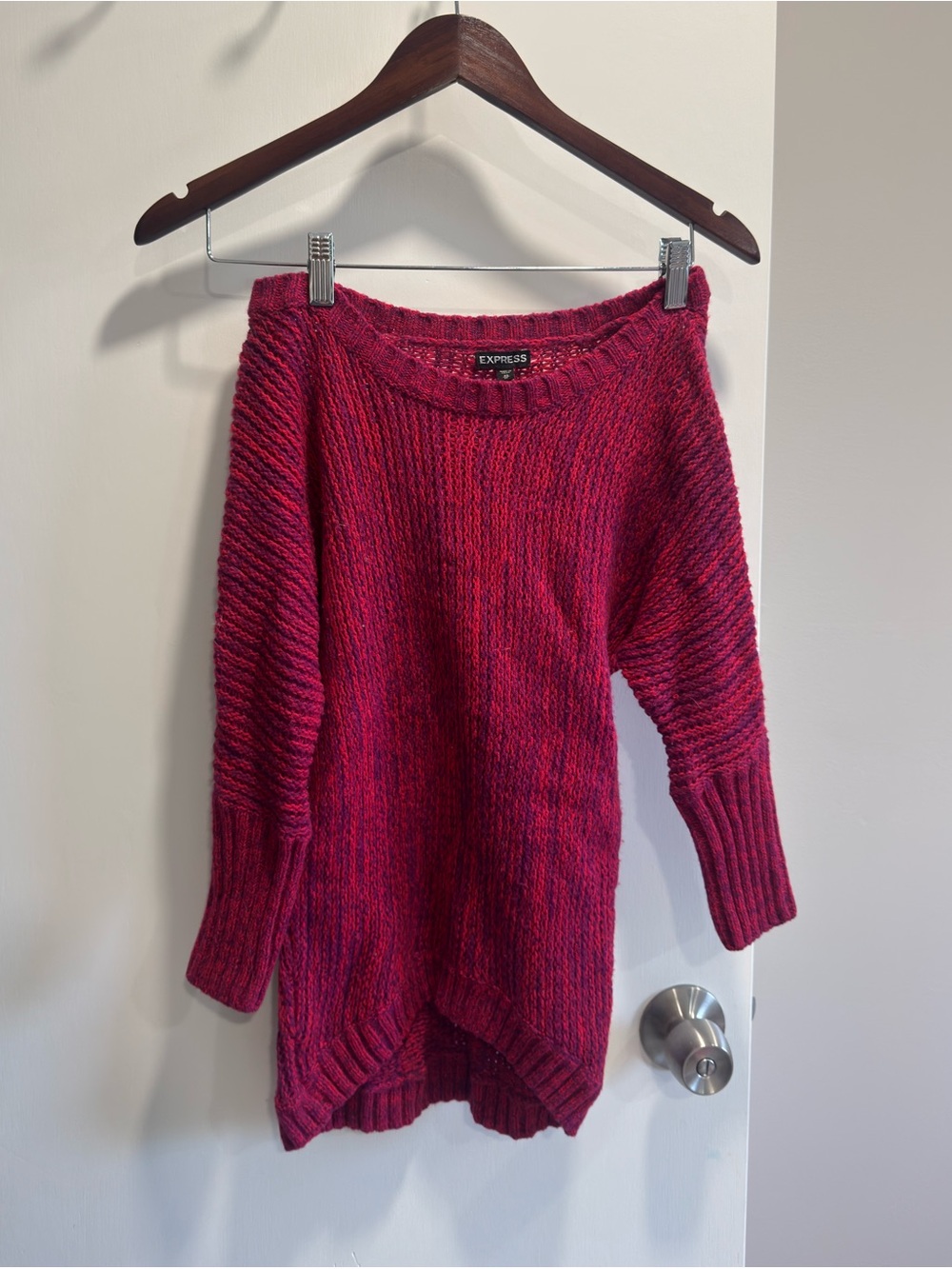 Vintage Express Magenta Purple Marled Knit Slouchy Sweater Size XS